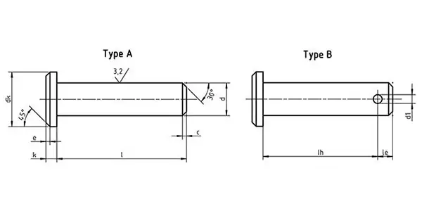 Clevis Pins With Head Drawing