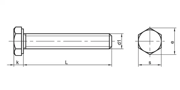 Hex Bolts (Full Thread) Drawing