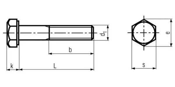 Hex Bolts with Shank Drawing