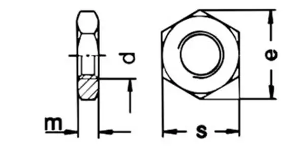 Hexagonal Nuts (Jam Nuts) Drawing