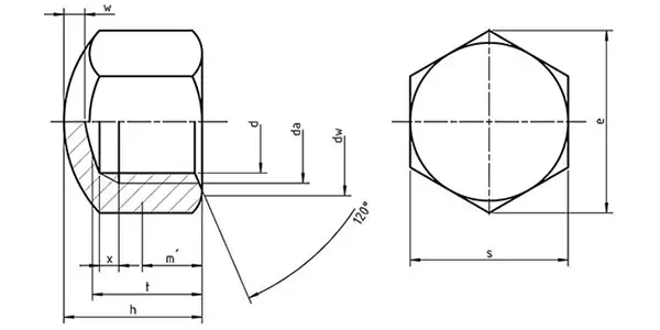 Hexagon Cap Nuts Drawing