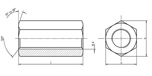 Hexagon Nuts 3-D Drawing