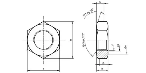 Hexagon Thin Nuts (Chamfered) Drawing