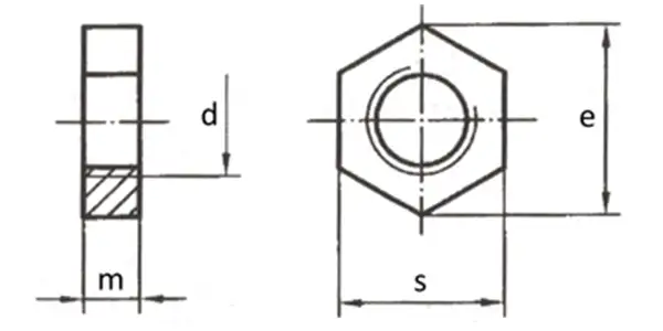 Hexagon Thin Nuts (Unchamfered) Drawing