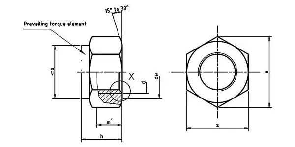 Prevailing torque nuts (regular) Drawing